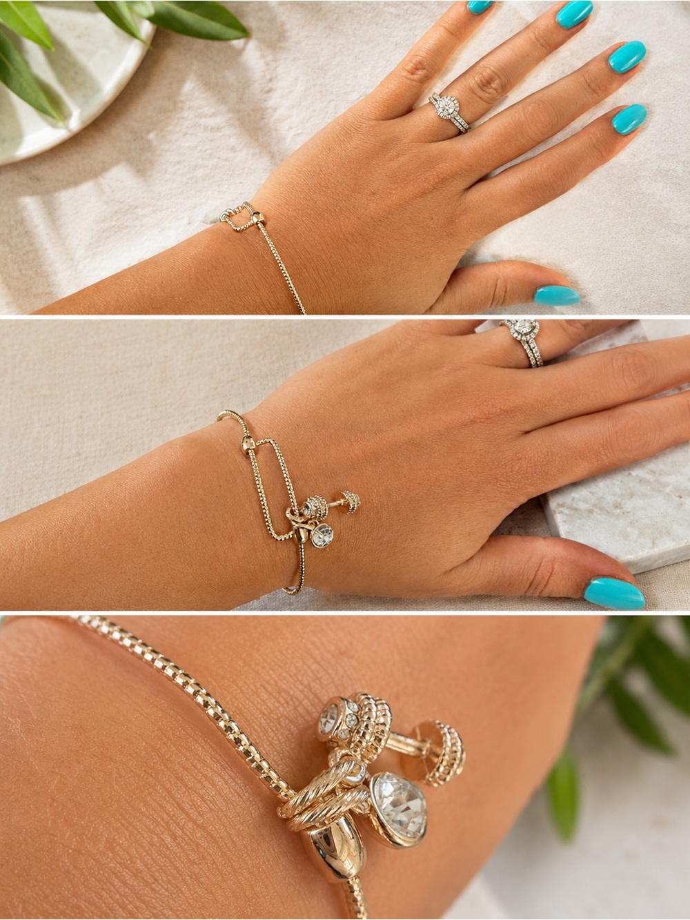 Mary Kay Rose Gold Charm Snake Chain Adjustable Bracelet w/ Dumbell charm - Picture 2 of 2